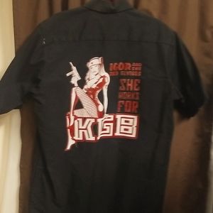 The "Red Elvises" short sleeve shirt,  Black